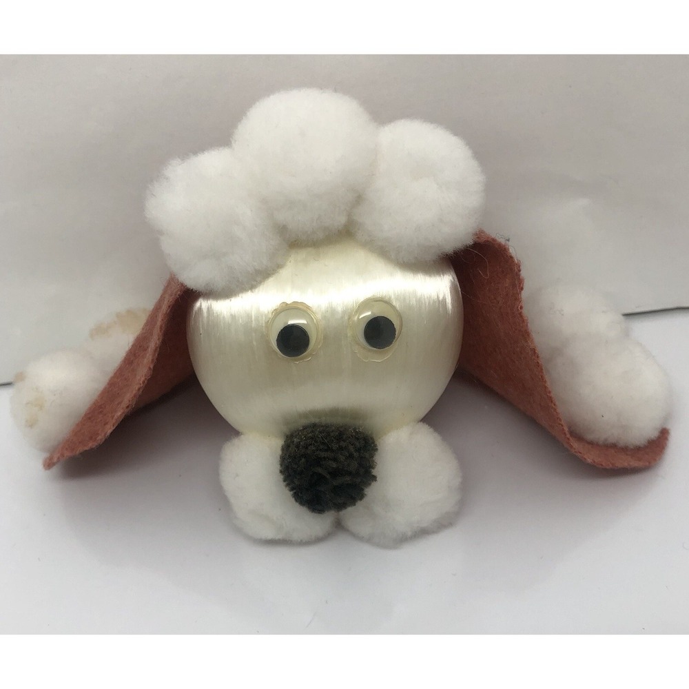 Vintage Handmade Dog Ornament Brown Cloth Ears Cotton‎ Ball Fur *no tree hook